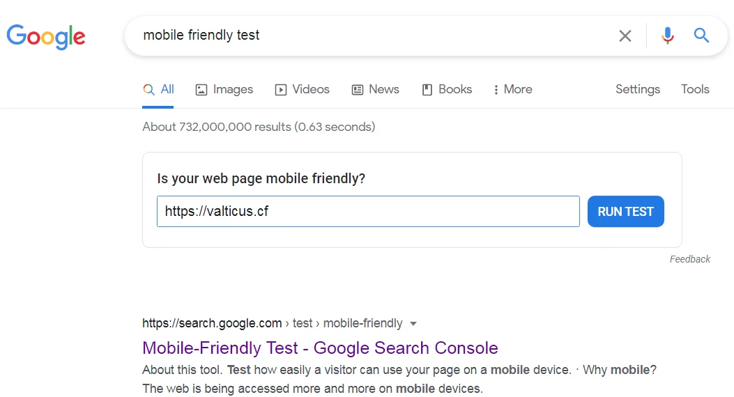 Mobile Friendly Test Search Query