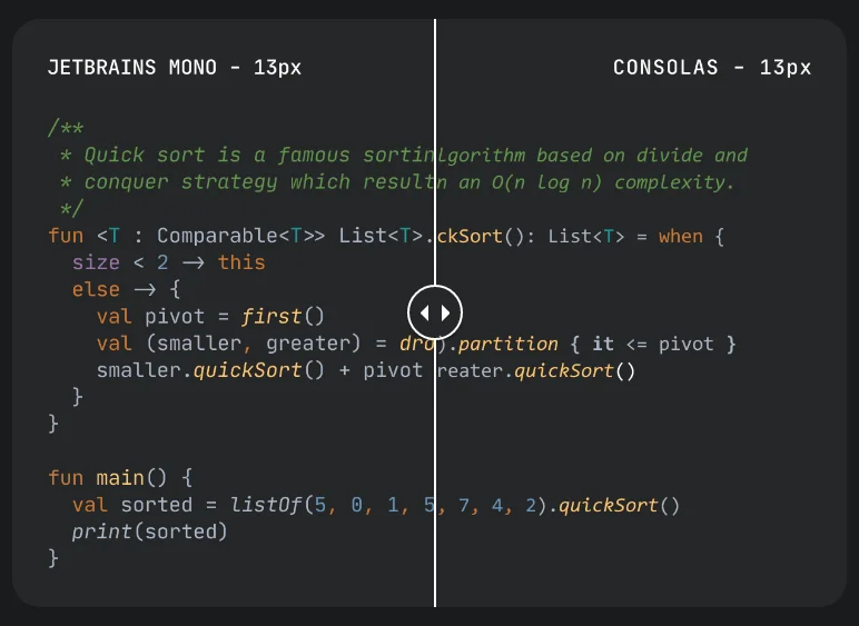 JetBrains Mono vs. Consolas.